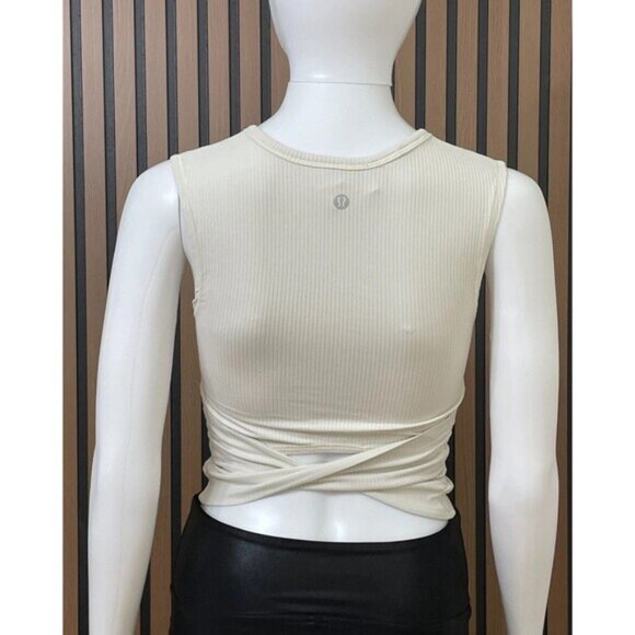 Lululemon All It Takes Back-Twist Women's 4 White Tank Ribbed Top Athletic Yoga - Picture 2 of 6